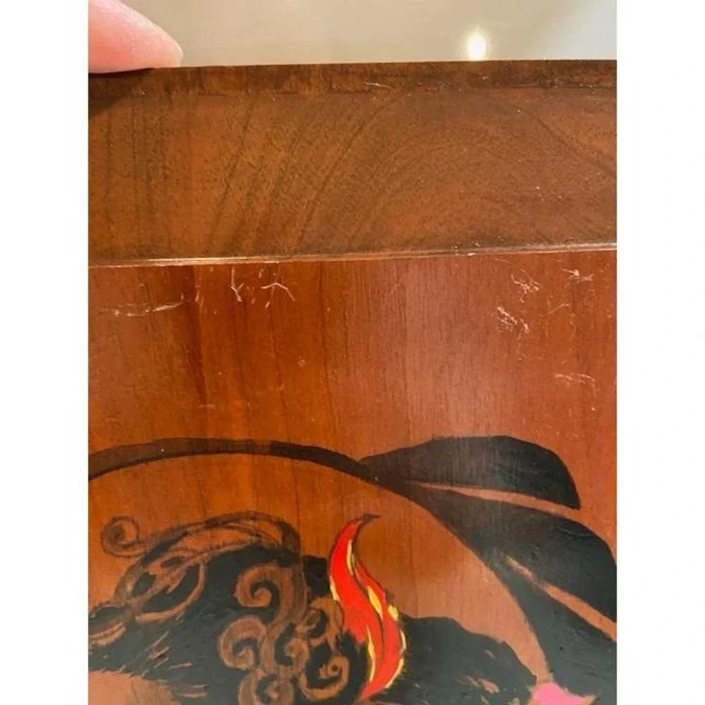 Vintage Hand Painted Wood Plaque Portrait Woman Flowers Mid Century Wall Art